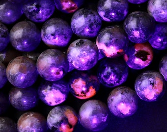 Natural Yooperlite UV Reactive Glowing Round Beads 6mm 8mm 10mm 12mm 15.5" Strand