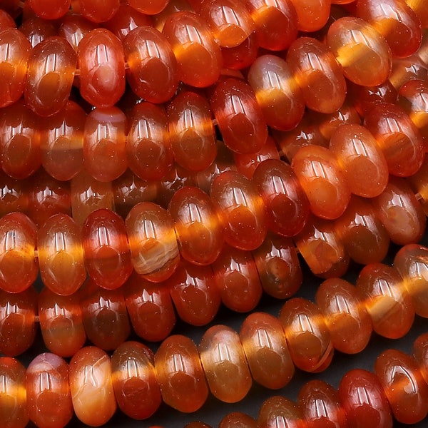 Natural Orange Red Carnelian 8mm 10mm Rondelle Beads 15.5" Strand