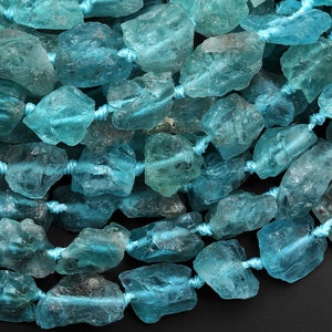 Natural Apatite Freeform Beads Nuggets Gemmy Translucent Raw Rough Teal Blue Gemstone Hand Hammered 15.5&quot; Strand