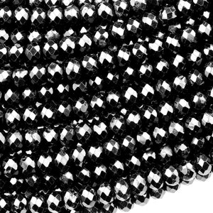 Natural Black Tourmaline Faceted 2mm 4mm 6mm 8mm Rondelle Beads Real Genuine Gemstone 15.5" Strand