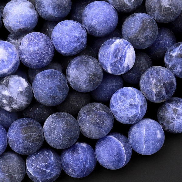 A Grade Matte Natural Blue Sodalite 4mm 6mm 8mm 10mm Round Beads 15.5" Strand