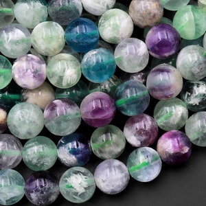 Natural Phantom Feather Fluorite Beads 8mm 10mm Round Green Purple Gemstone 15.5" Strand