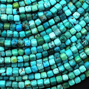 Genuine Natural Blue Green Turquoise Faceted 3mm Cube Beads 15.5&quot; Strand