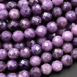 Micro Faceted Natural Rich Mauve Purple Lepidolite Faceted Round 3mm 4mm 6mm 8mm Beads 15.5" Strand