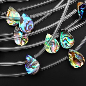 Real Natural Abalone Shell Beads Mermaid Shards Side Drilled Teardrop 14x10mm 12x8mm Rainbow Iridescent Peacock Blue Green Pink 8&quot; Strand