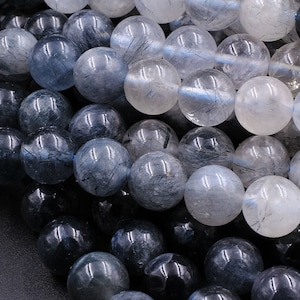 Quartz rutile bleu rare 6 mm 8 mm 10 mm 12 mm Perles rondes de Madagascar 15,5 po.