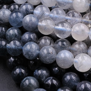 Rare Blue Rutilated Quartz 6mm 8mm 10mm 12mm Round Beads From Madagascar 15.5" Strand