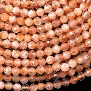 Faceted Natural Sunstone 3mm 4mm 5mm Round Beads Sparkling Gemstone 15.5&quot; Strand