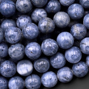 Genuine Natural Denim Blue Sponge Coral 4mm 6mm 8mm 10mm 12mm Round Beads 15.5&quot; Strand