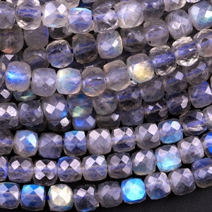 AAA Natural Blue Labradorite Micro Faceted 2mm 3mm 4mm Cube Dice Square Beads 15.5&quot; Strand