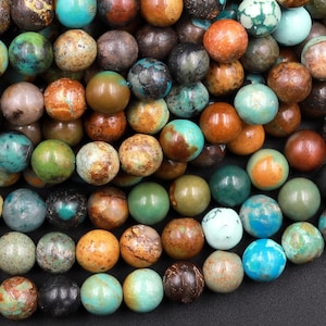 Real Genuine Natural Blue Green Brown Turquoise 4mm 5mm 6mm Smooth Round Beads 15.5&quot; Strand