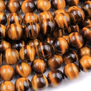 AAA Natural Tiger&#39;s Eye 4mm 6mm 8mm 10mm 12mm 14mm 16mm Round Beads Amazing Chatoyant Swirls 15.5&quot; Strand