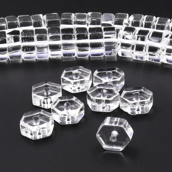 Faceted Natural Rock Crystal Quartz Beads Center Drilled Hexagon Disc Rondelle 15.5" Strand