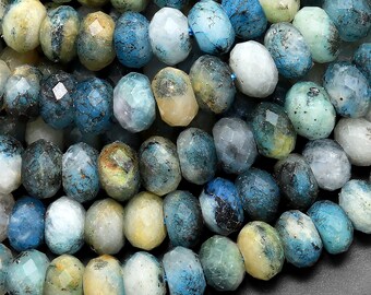 Rare Faceted Blue Azurite In Calcite Beads 6mm 8mm 10mm Rondelle Beads from Pakistan Afghanistan Where K2 is Found 15.5" Strand