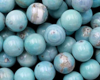 Powder Blue Aqua Terra Agate 6mm 8mm 10mm 12mm Round Beads Aka Dragon's Eye 14" Strand