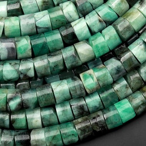 Real Genuine 100% Natural Green Emerald 6mm 8mm Smooth Heishi Beads Gemstone May Birthstone 15.5&quot; Strand