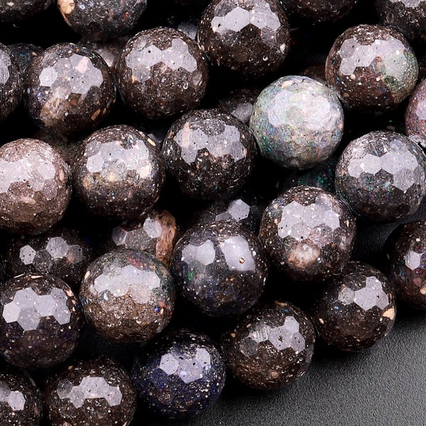 Natural Australian Black Opal 3mm 4mm 6mm 8mm Faceted Round Beads 15.5" Strand