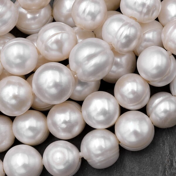 Large Hole Pearls Beads Genuine White Freshwater Pearl 12mm 15mm Round 7.5" Strand