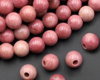 AAA Large Hole Beads 2mm 3mm Drill Natural Pink Petrified Rhodonite 6mm 8mm 10mm Round Beads 8" Strand