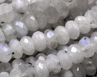 13 inches 3mm or 4mm AAA Rainbow Moonstone Transparent Faceted Rondelles