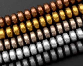 Mat Hématite Lisse Rondelle Roue Soucoupe Perles 3mm 4mm 6mm Titane Argent Or Bronze Champagne Gunmetal Noir Couleurs 15.5" Strand