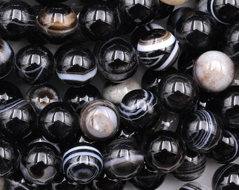 Natural Black Sardonyx Agate 4mm 6mm 8mm 10mm Round Beads Sulemani Hakik Antique Boho Mala 15.5" Strand