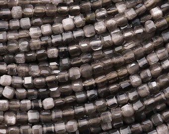 AAA Natürlicher Silber Obsidian Facettierte 2 mm 3 mm Würfel Perlen 15,5 "Strang
