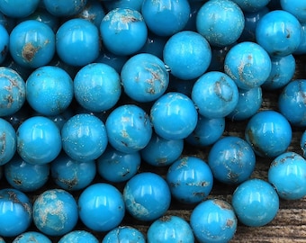 Natural Arizona Blue Turquoise 4mm 6mm 7mm 8mm 7mm 10mm Round Beads Real Genuine Turquoise Gemstone 15.5" Strand
