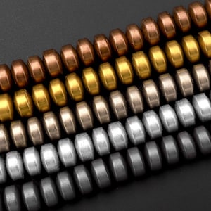 Matte Hematite Smooth Rondelle Wheel Saucer Beads 3mm 4mm 6mm Titanium Silver Gold Bronze Champagne Gunmetal Black Colors 15.5&quot; Strand