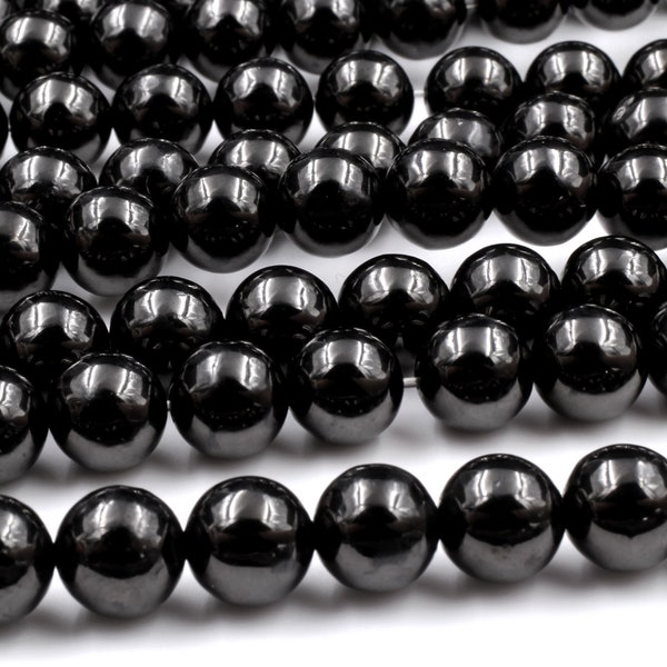 Véritable Jet Naturel Véritable 4mm 6mm 8mm 10mm 12mm Perles Rondes AAA Qualité Pierres Précieuses Naturelles Noires 15.5 » Brin