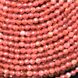 AAA Natural Rhodochrosite 2mm 3mm Faceted Round Beads Gemmy Translucent Gemstone 15.5" Strand