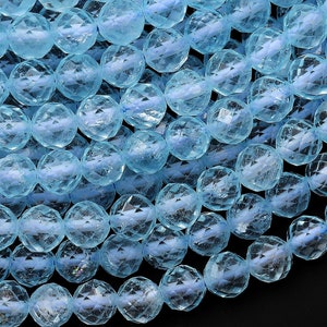 AAA Swiss Blue Topaz 2mm 3mm 4mm 6mm Faceted Round Beads Laser Diamond Cut Real Genuine Topaz Gemstone 15.5" Strand