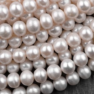 Genuine White Freshwater Pearl 6mm 7mm 8mm 10mm Off Round Shimmery Iridescent Classic Pearl 15.5&quot; Strand