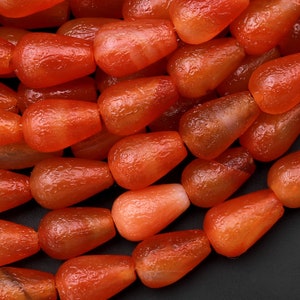 AAA Orange Red Gobi Agate Teardrop Beads Vertically Drilled 15.5&quot; Strand