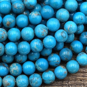 Natural Arizona Blue Turquoise 4mm 6mm 7mm 8mm 7mm 10mm Round Beads Real Genuine Turquoise Gemstone 15.5&quot; Strand