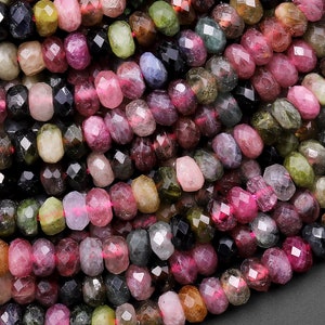 Faceted Natural Watermelon Pink Green Tourmaline Gemstone Rondelle Beads 4mm Gemstone 15.5" Strand