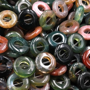 Natural Indian Agate Donut Beads 14mm W 6mm Hole 15.5" Strand