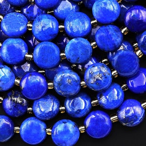 AAA Natural Blue Lapis Coin Smooth 10mm Beads Gemstone 15.5&quot; Strand