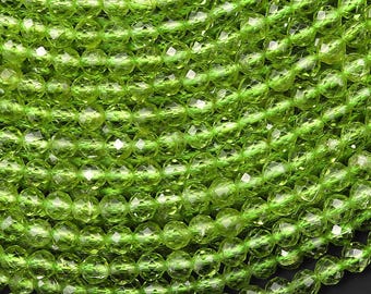 AAA+ Natural Green Peridot 2mm 3mm 4mm Faceted Round Beads 15.5" Strand