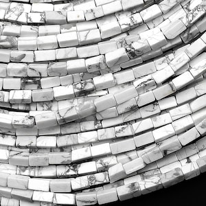 Natural Howlite 4x2mm Thin Rectangle Tube Beads 15.5" Strand