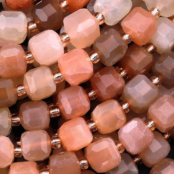 Natural Peach Moonstone Faceted 8mm Cube Dice Square Beads Micro Laser Diamond Cut Gemstone 15.5" Strand