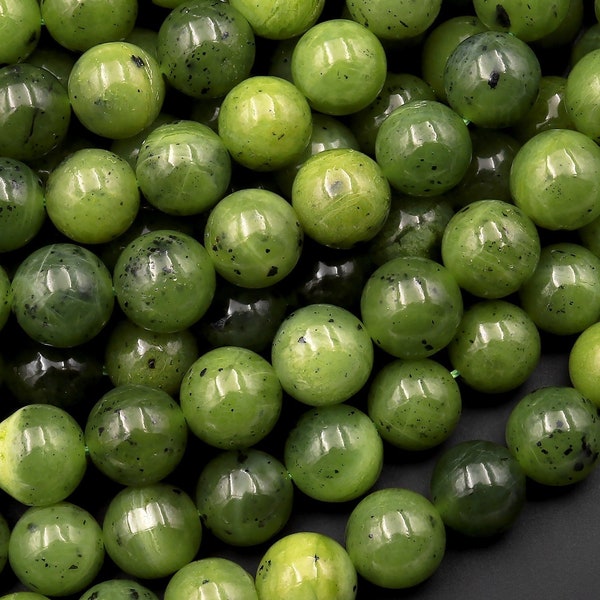 AAA Natural Canadian Green Jade 6mm 8mm Round Beads 15.5" Strand