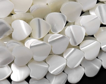 AAA Iridescent Carved Natural White Mother of Pearl Shell Heart Beads 6mm 8mm 10mm 12mm Vertically Drilled 15.5" Strand