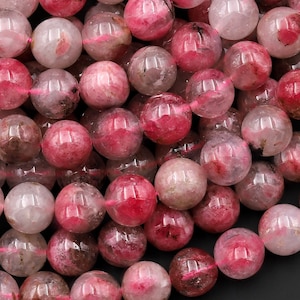 AAA Natural Pink Rhodonite In Quartz Beads 4mm 5mm 6mm 8mm 10mm Round Beads 15.5&quot; Strand
