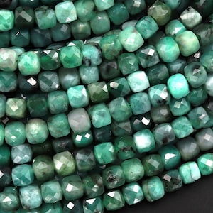 Real Genuine Natural Green Emerald 2mm 4mm Faceted Cube Beads Dice Square Gemstone 15.5&quot; Strand