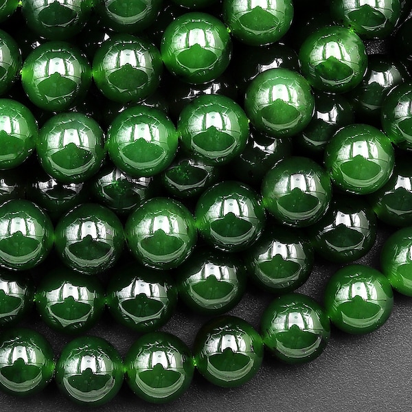 Perles rondes véritables AAA vert naturel de Sibérie russe, lisse, 6 mm 8 mm 15,5 po.