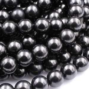 Prawdziwy naturalny szungit 4 mm 6 mm 8 mm 10 mm 12 mm okrągłe koraliki wysokiej jakości czarny lśniący kamień szlachetny z Rosji 15,5" sznur