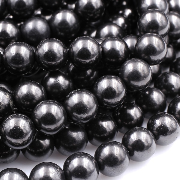 Genuine Natural Shungite 4mm 6mm 8mm 10mm 12mm Round Beads High Quality Black Lustrous Gemstone from Russia 15.5" Strand