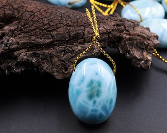 Natural Blue Larimar Teardrop Pendant Drilled Gemstone Focal Bead