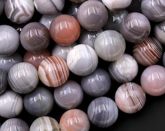 AAA Natural Botswana Agate 4mm 6mm 8mm 10mm 12mm Round Beads Vivid Veins Bands 15.5" Strand